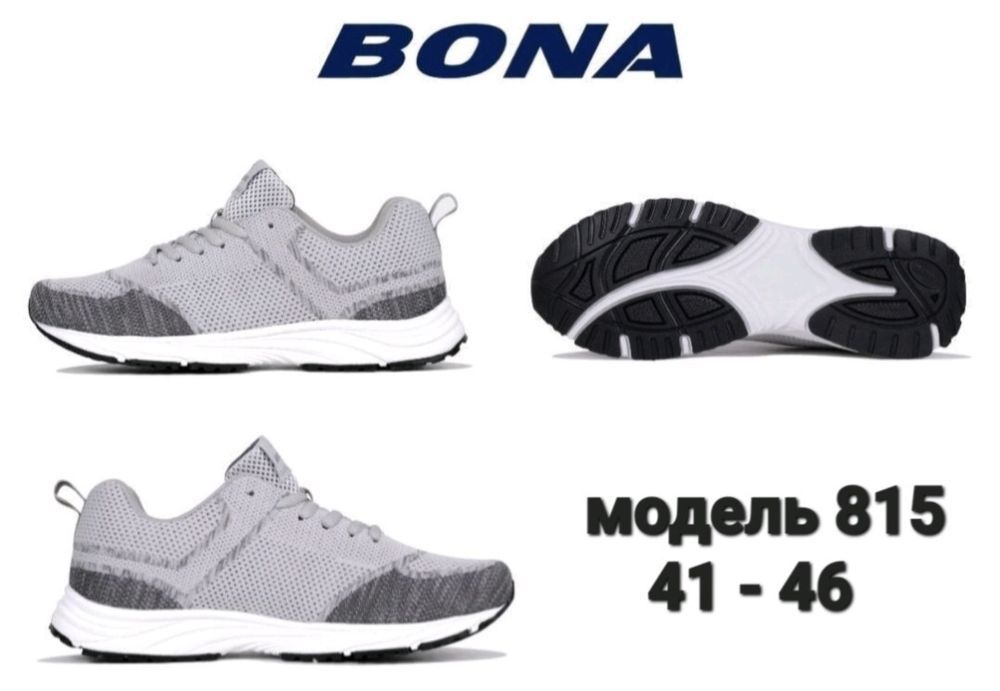 Мужские кроссовки BONA (БОНА) модель 815 чёрно-серый сетка