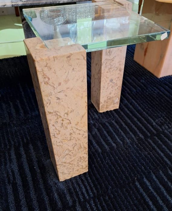 Side table with 2 lioz stone columns and glass64551906298498121