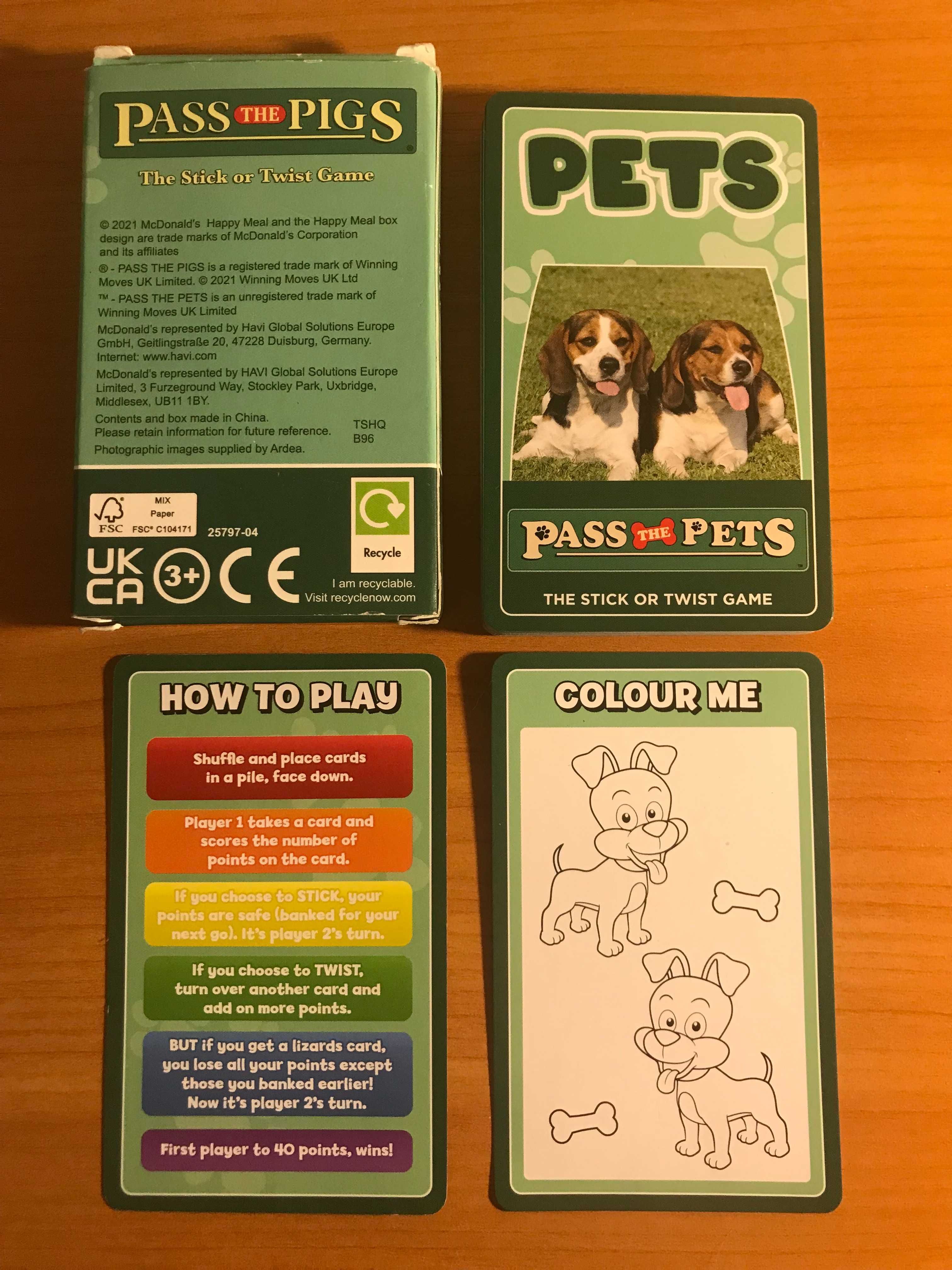 Pass the Pets Pigs the Stick or Twist Game 32 Карточки Игра McDonald`s
