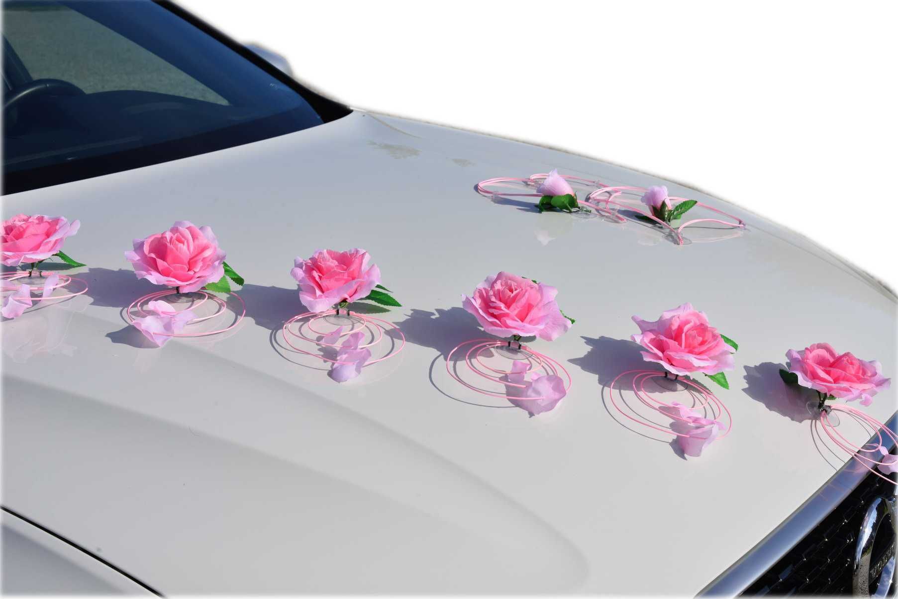 Dekoracja na samochód RÓŻOWA ozdoba na auto stroik ślubny 341