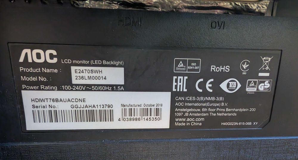 Monitor AOC E2470SWH 24" 1920x1080 60Hz