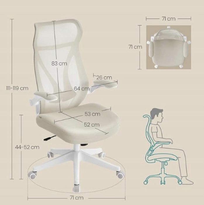 Krzesło biurowe,obrotowe,beżowy, fotel songmics