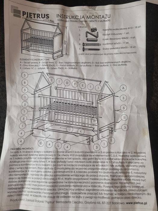 Białe łóżeczko 70x140 dla niemowlaka, dziecka, typu domek, Piętrus