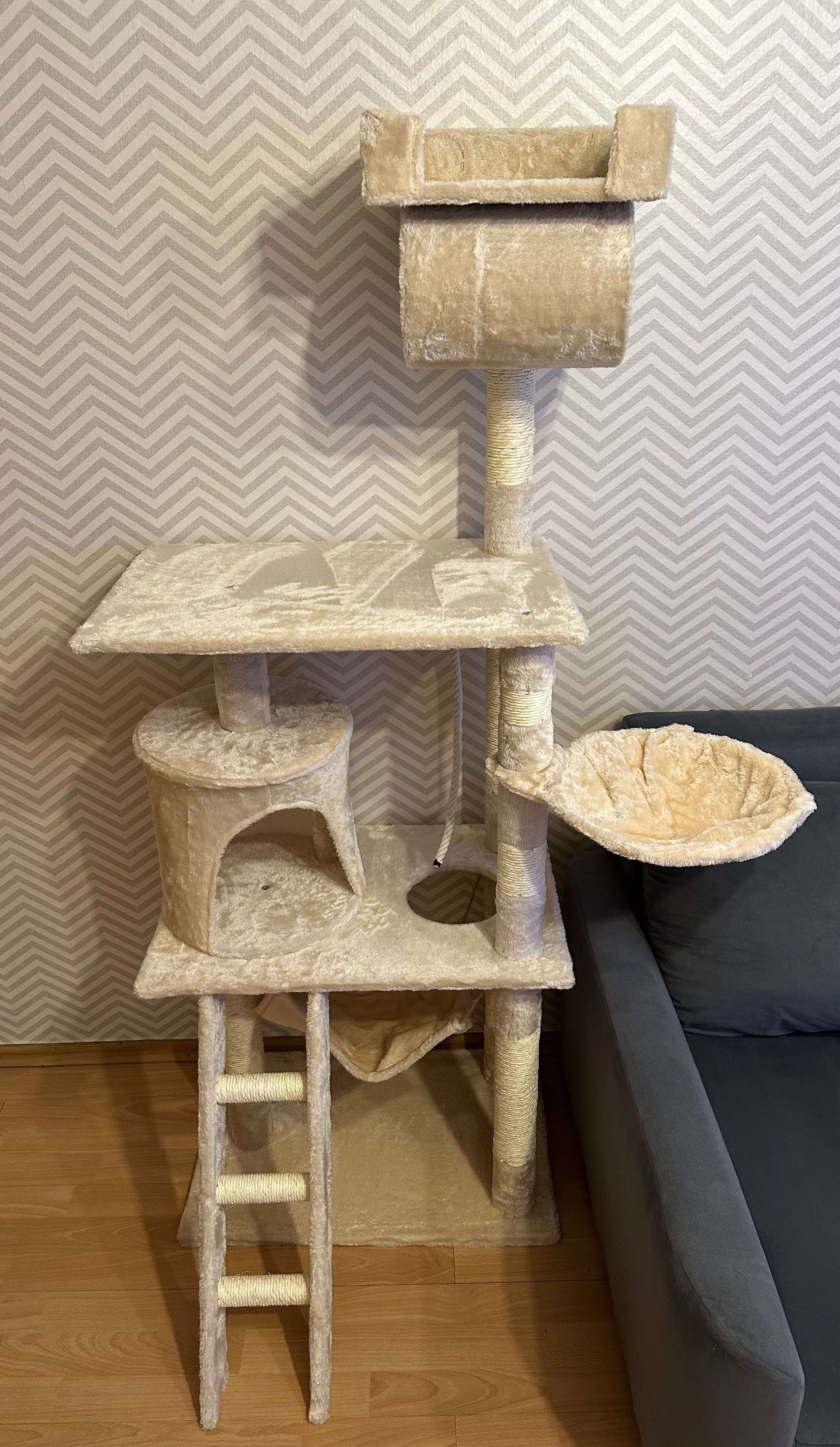NOWY drapak dla kota z domkiem, drabinką, legowiskiem, liną; 158cm