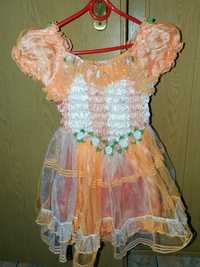 Sukienka tiulowa w kwiaty pomarańczowa Dzwoneczek bal przebierańców
