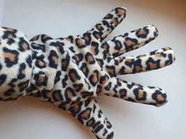 Rękawiczki polarowe w cętki, panterka, zwierzęcy print