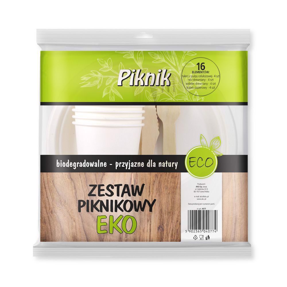 piknikowy zestaw biodegradowalny po 4 sztuki $