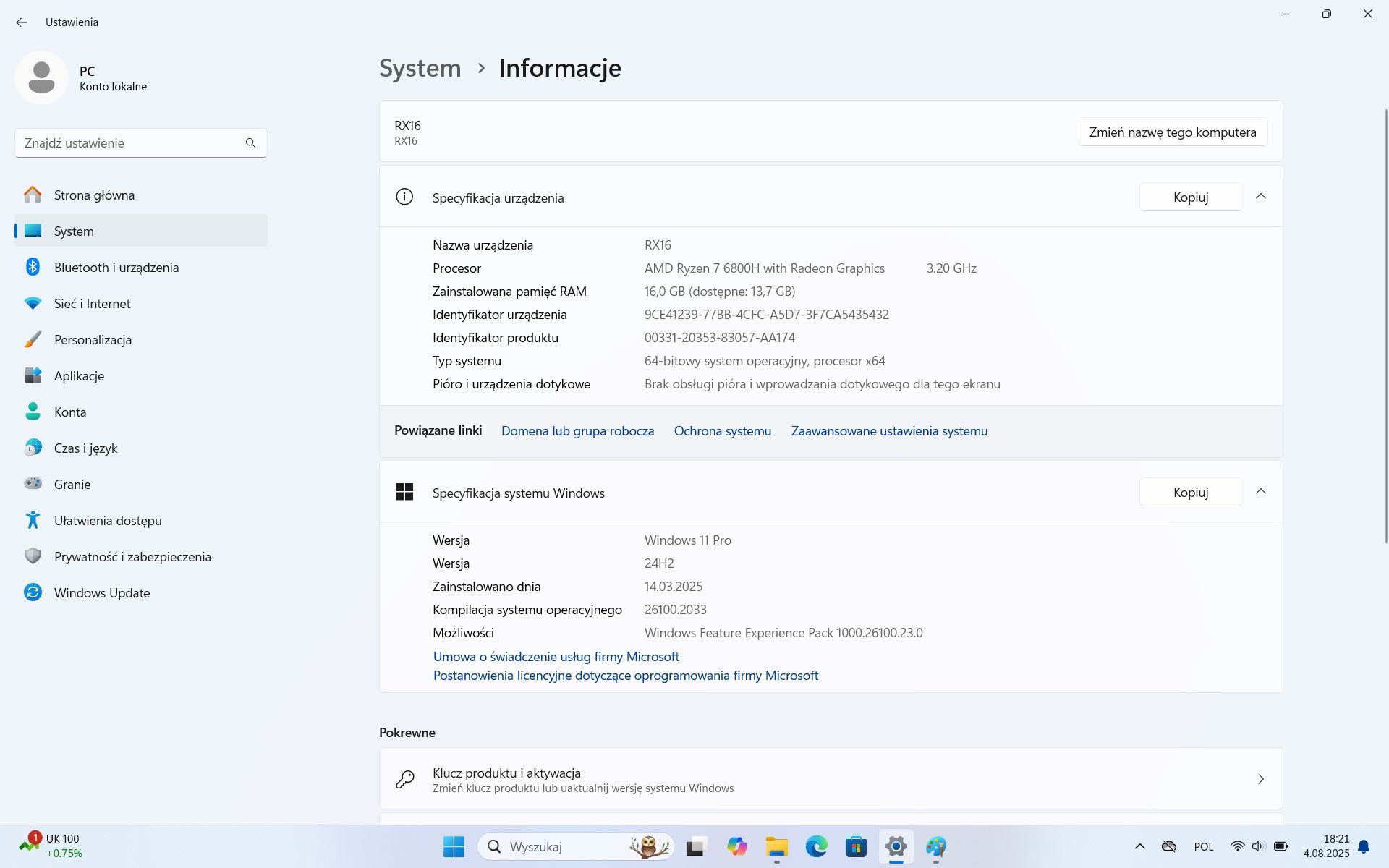 Laptop RX16, AMD Ryzen 7 6800H, 512 SSD