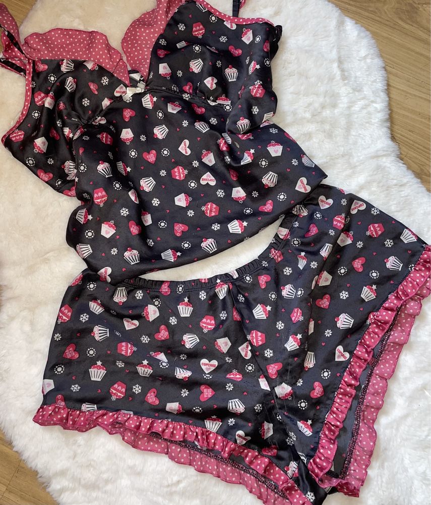 Komplet piżamka baby Pink falbanki bluzeczka+spodenki cupcake xs s