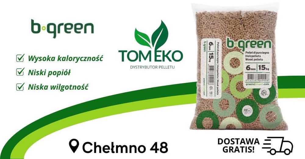 PELLET B- GREEN Certyfikowany A1 EN plus DIN plus Dostawa Gratis SOSNA