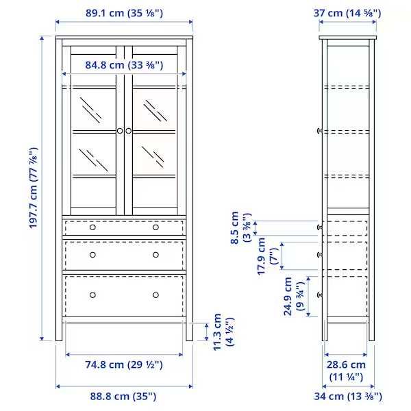 Witryna Ikea HEMNES z 3 szufl biała bejca 90x197 Nowa w kartonach