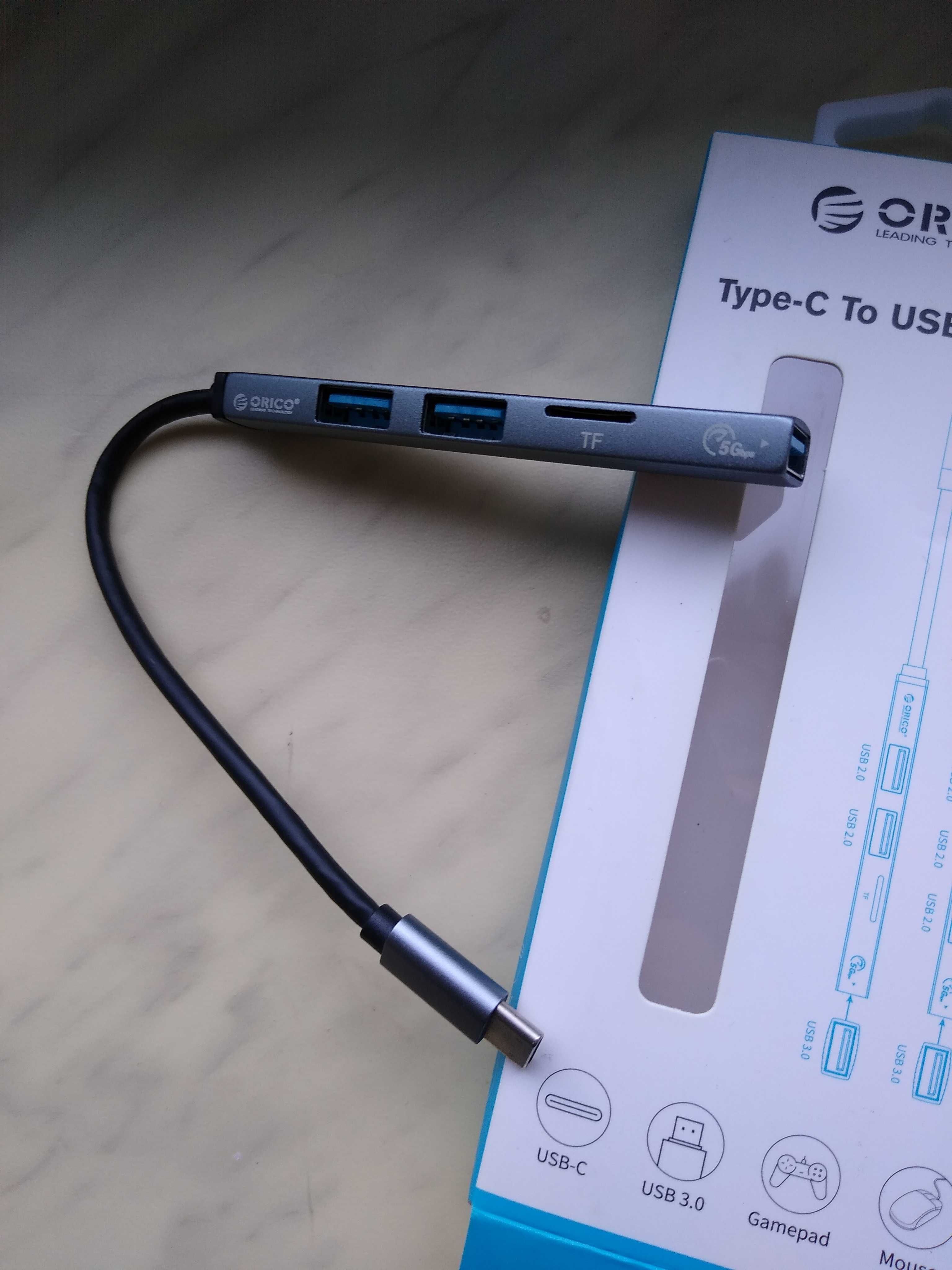 HUB USB-C, Czytnik Kart Micro SD(TF) - Orico AH-12F-GY-BP 3XUSB, 5Gbps