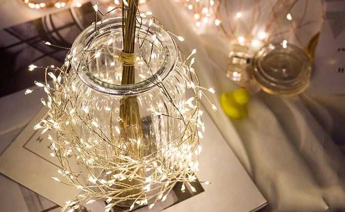 LAMPKI DRUCIKI 100 LED Na Baterie BIAŁY CIEPŁY Drucik 10M Girlanda