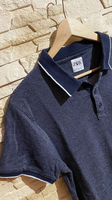 T-shirt ZARA M Polo męski granatowy bawełna krótki rękaw