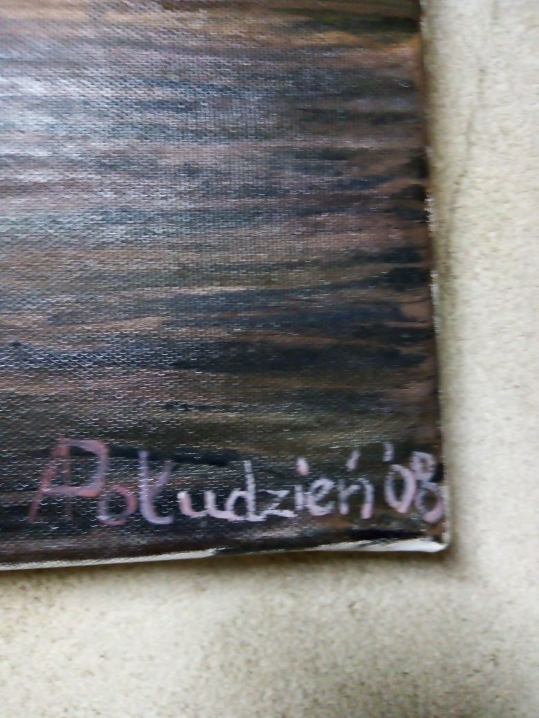 przepiękny zachód słońca  olej  na  płótnie  Andrzej  Połudzień