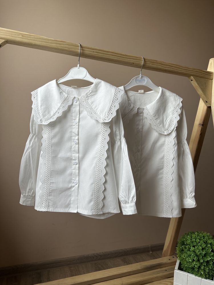 Біла блузка з комірцем,  блузка з воротніком, 4,5,6 7 8 9 10років