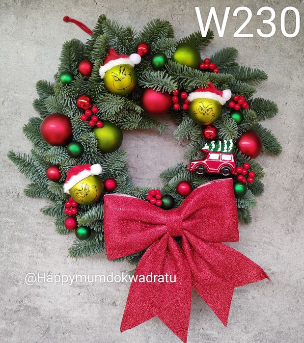 Wianek świąteczny na drzwi grinch jodła nobilis