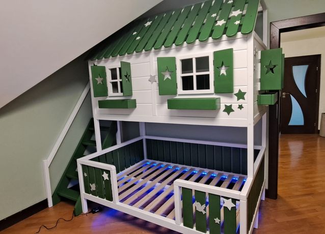 Łóżko łóżeczko piętrowe domek dla dzieci RATY LED