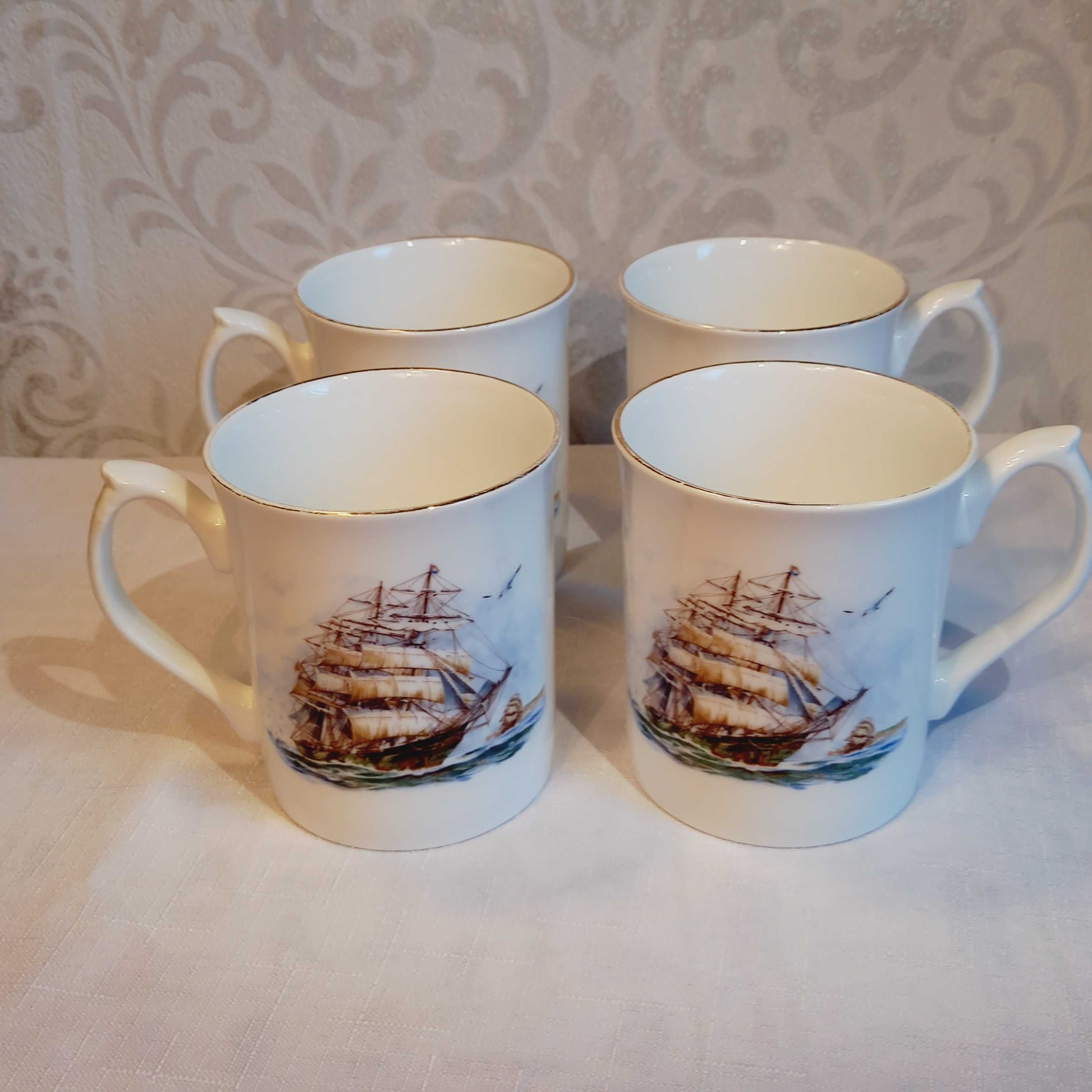 Porcelana kostna - zestaw do kawy/ herbaty - motyw żeglarski