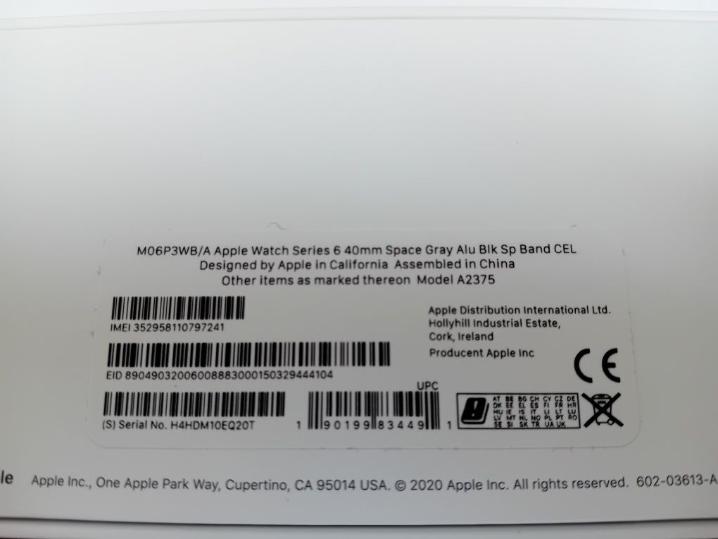 Apple Watch series 6 40mm Space Gray Alu Black Sport Band