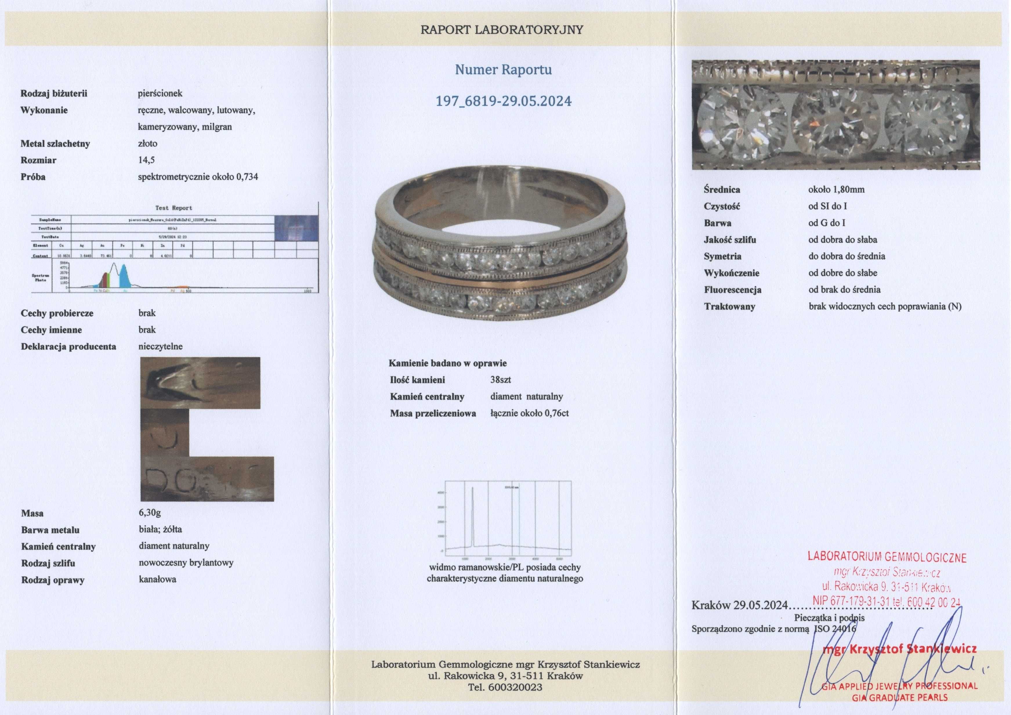 Złoty Pierścionek - DWA KOLORY ZŁOTA - 14K - 6,30g - DIAMENTY - Kraków