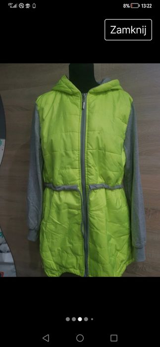 Neonowa kurtka pikowana asymetryczna zielona bluza r. XL asymetryczn