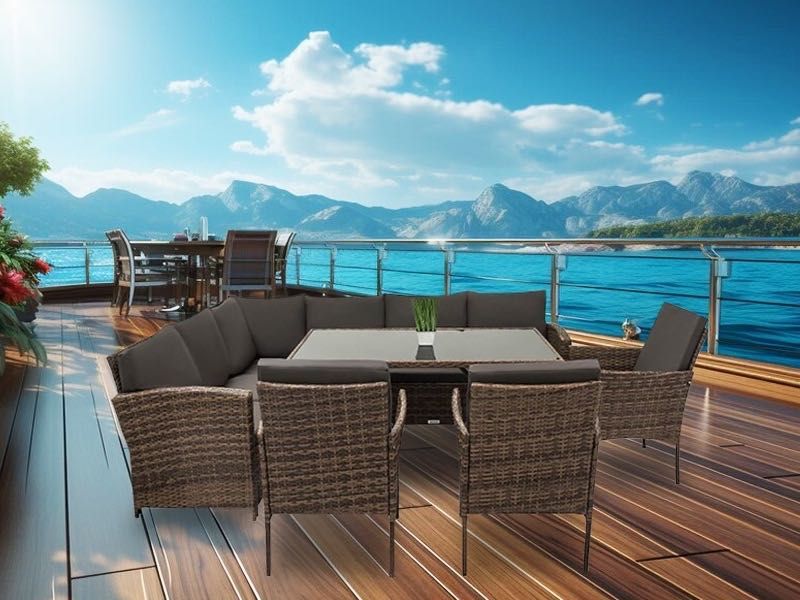 Nowy komplet meble ogrodowe / Narożnik XXL / 9 osobowy / technorattan