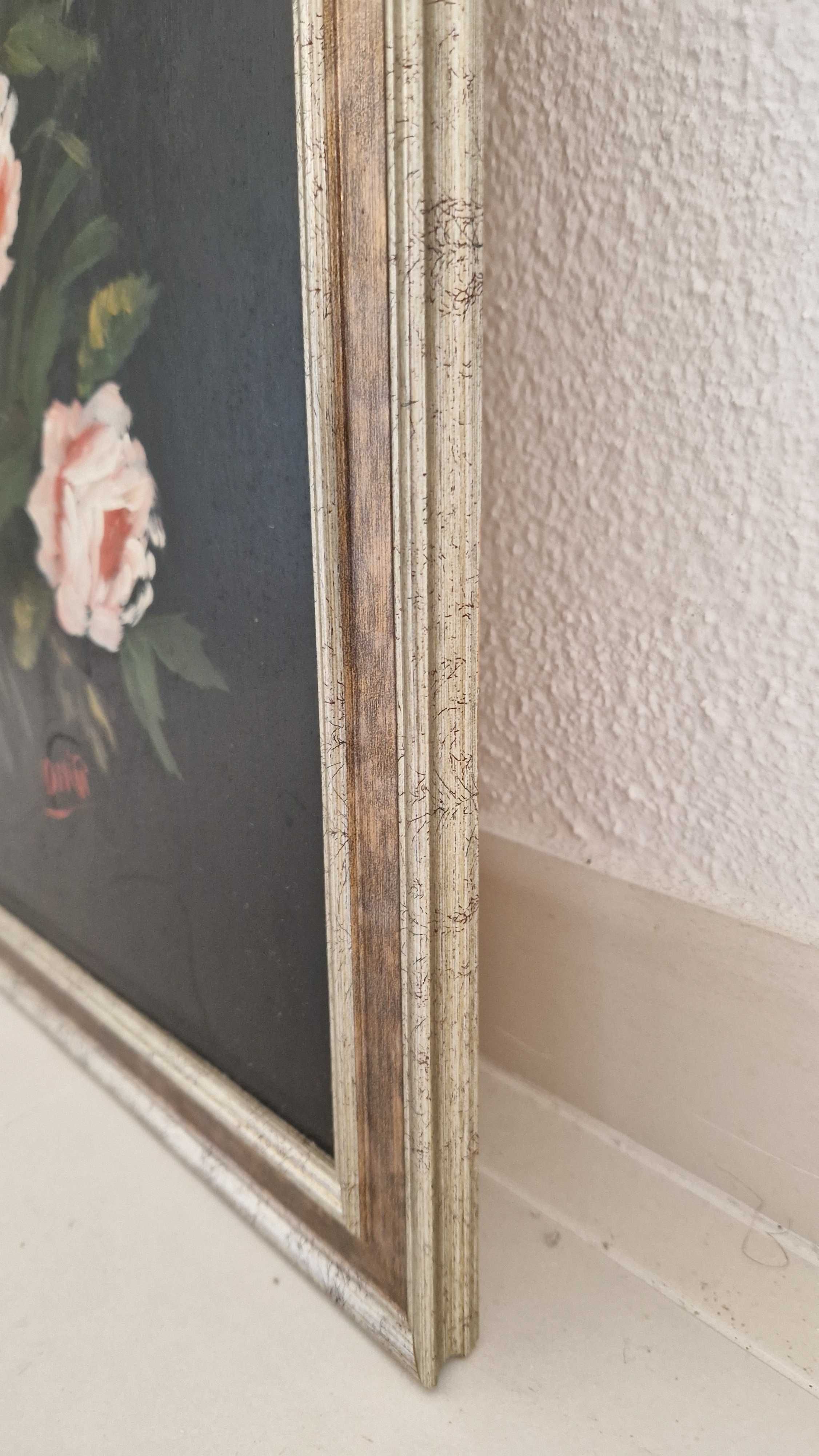Quadro vintage motivo floral com moldura e suportes para parede