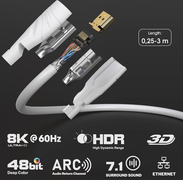KabelDirekt – Kabel HDMI 4K i 8K – 3 m