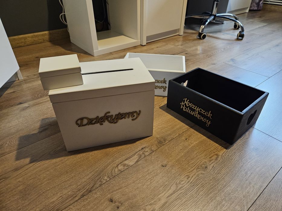 Zestaw dekoracji ślubnych koszyczek ratunkowy pudełko koperty obrączki