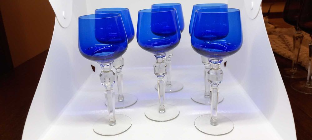 Stare kobaltowe kryształowe puchary do wina Kryształ Hortensja