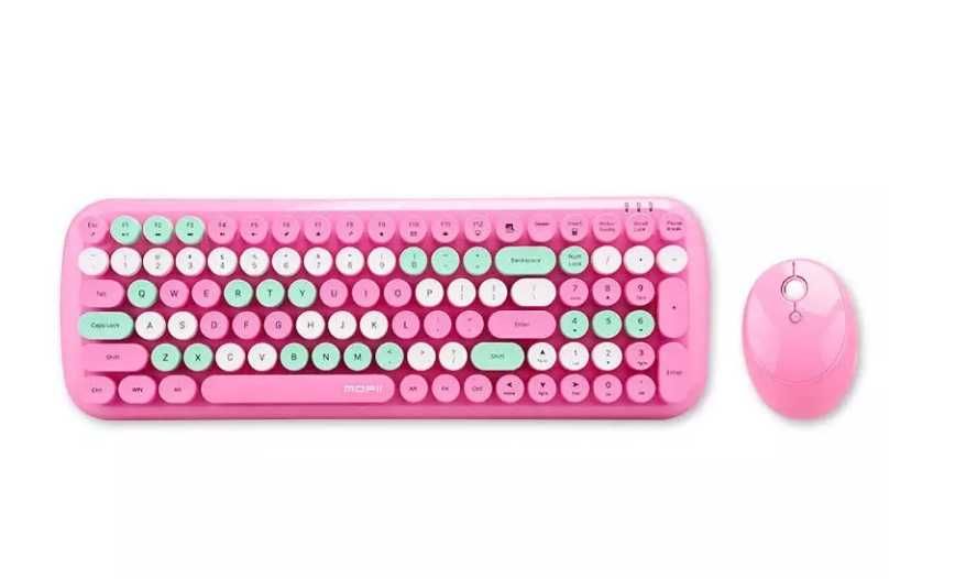 Nowy Bezprzewodowy zestaw klawiatura + myszka MOFII (różowy)