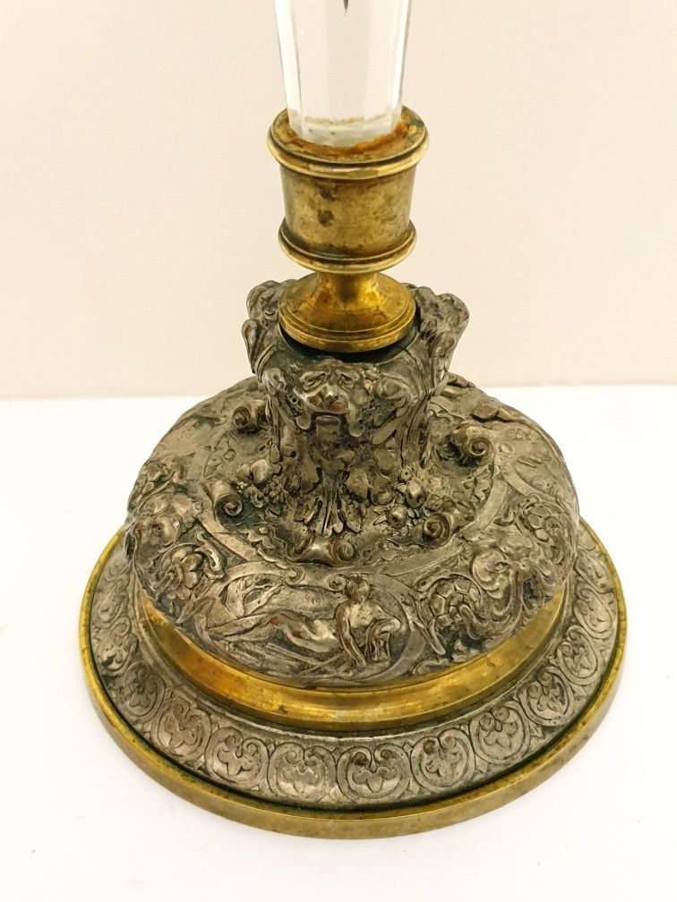 Magnífica jarra francesa Sec. XIX base bronze + corneta em cristal cr