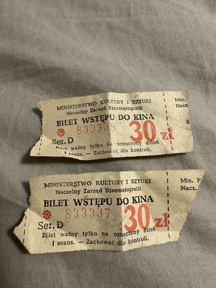 Bilety do kina prl z 1976 roku Białystok kino pokój pkl