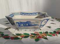 Travessa antiga em porcelana azul e branca – estilo oriental
