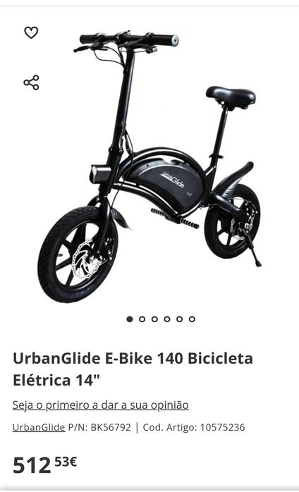 Bicicleta Elétrica Urban Glide 140 Preta Em muito bom estado