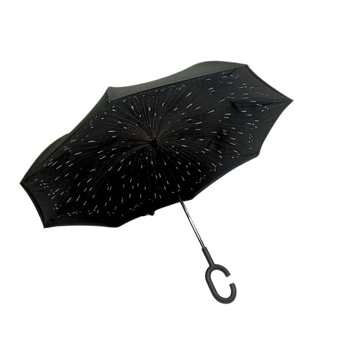 Odwrócony parasol z podwójnym materiałem wzorzysty czarny jak w opisie