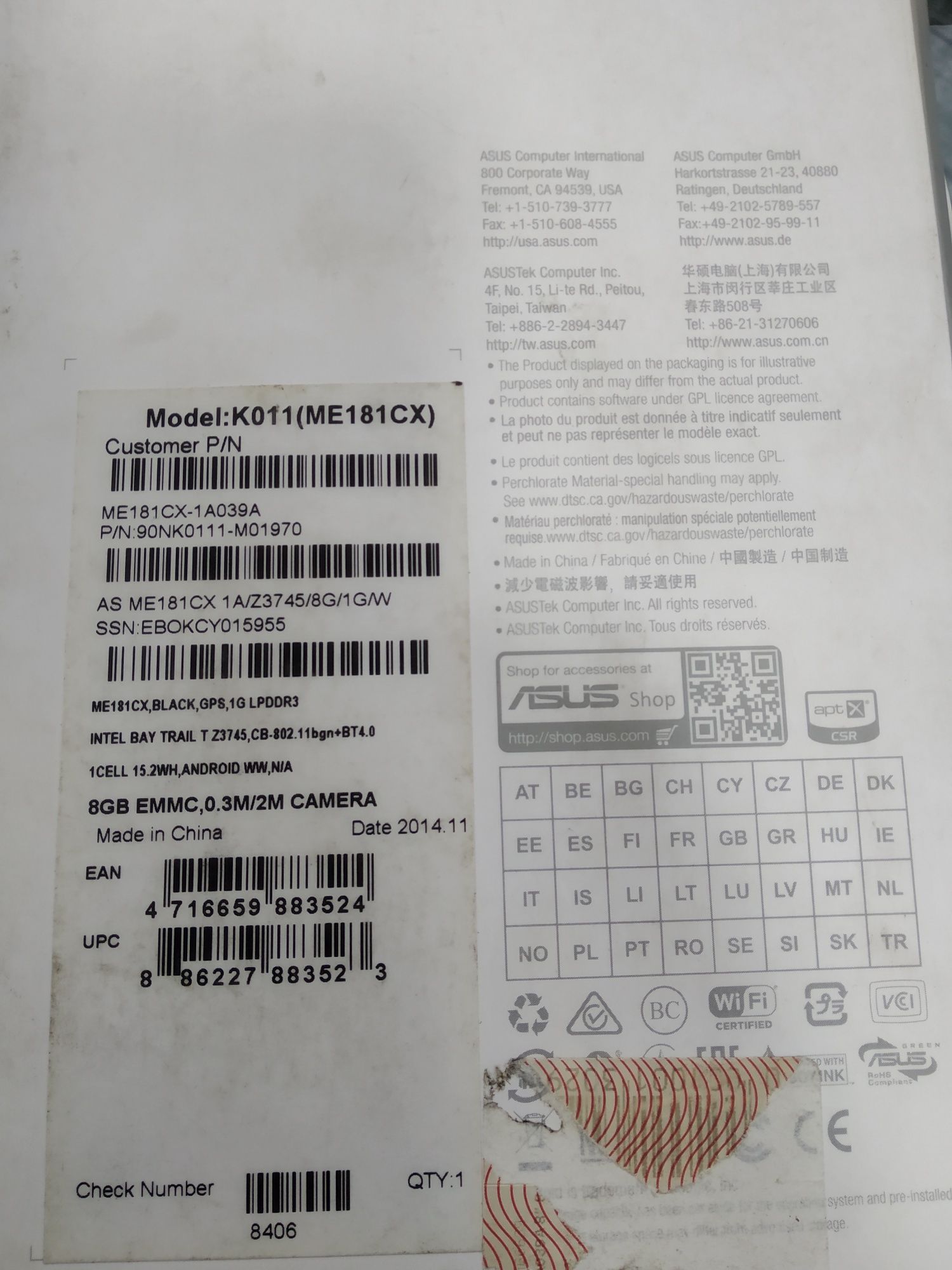 Планшет Asus Memo Pad 8 " 8GB" К011(ME181CX)