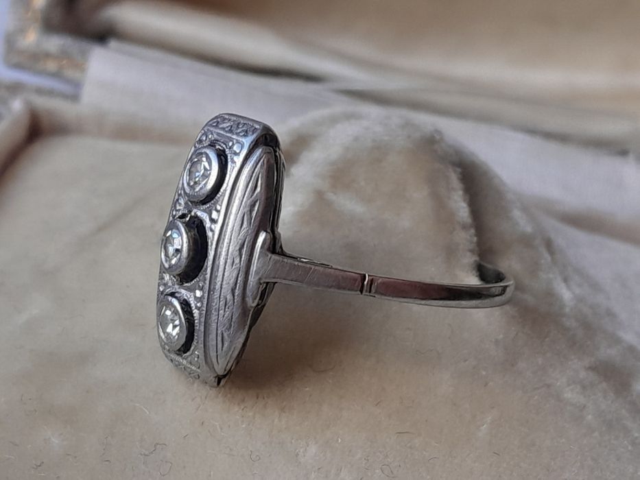 R.15 Pierścionek Art Deco Złoto 585 Diamienty 0.15ct Certyfikat