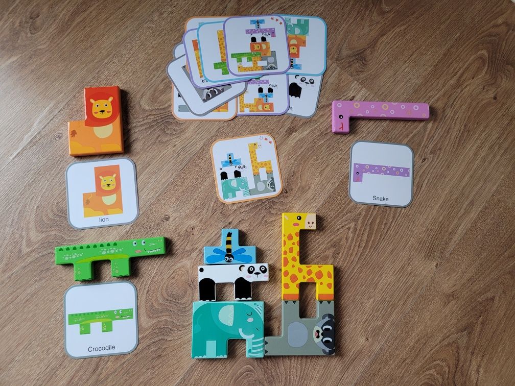 Nowe drewniane klocki zwierzęta Montessori sorter puzzle układanka
