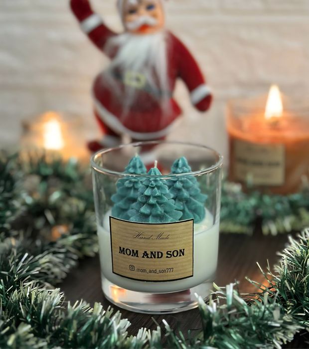 Свічка із соєвого воску у склянці "ЯЛИНКИ У СКЛЯНЦІ" 250мл