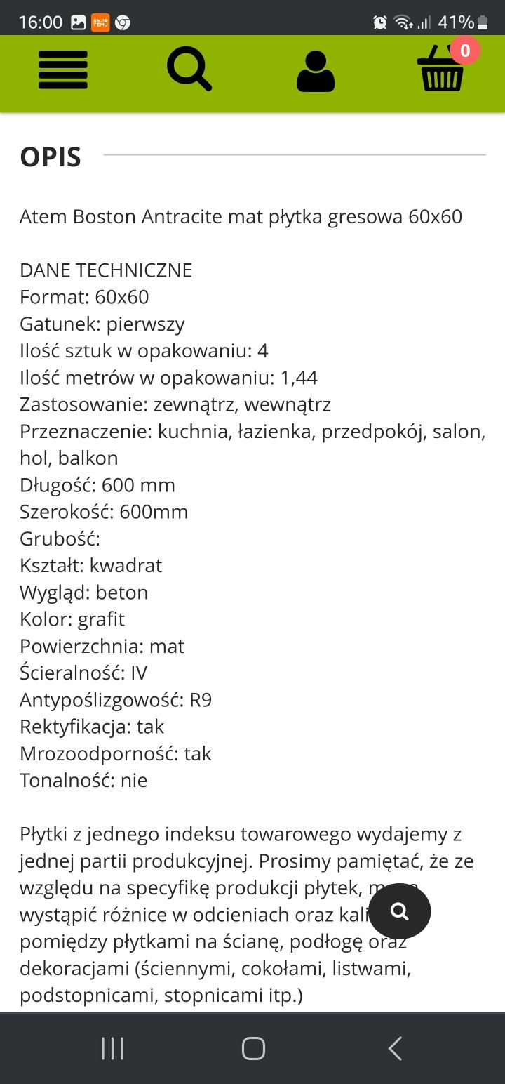 Gres płytki Boston antracite 1,8 m2