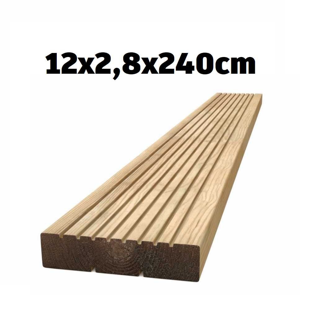 Drewniana deska tarasowa 12x2,8x240cm, impregnowana, sosna