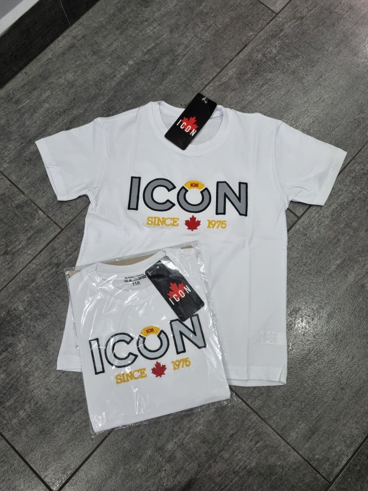 Koszulka ICON dziecięca 116 biała chłopięca JAKOŚĆ t-shirt