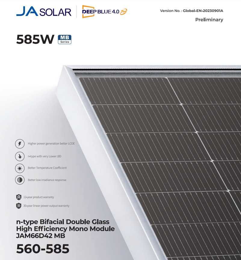 Módulo JA Solar - Bifacial - 580Wp [JAM66D42 580MB]