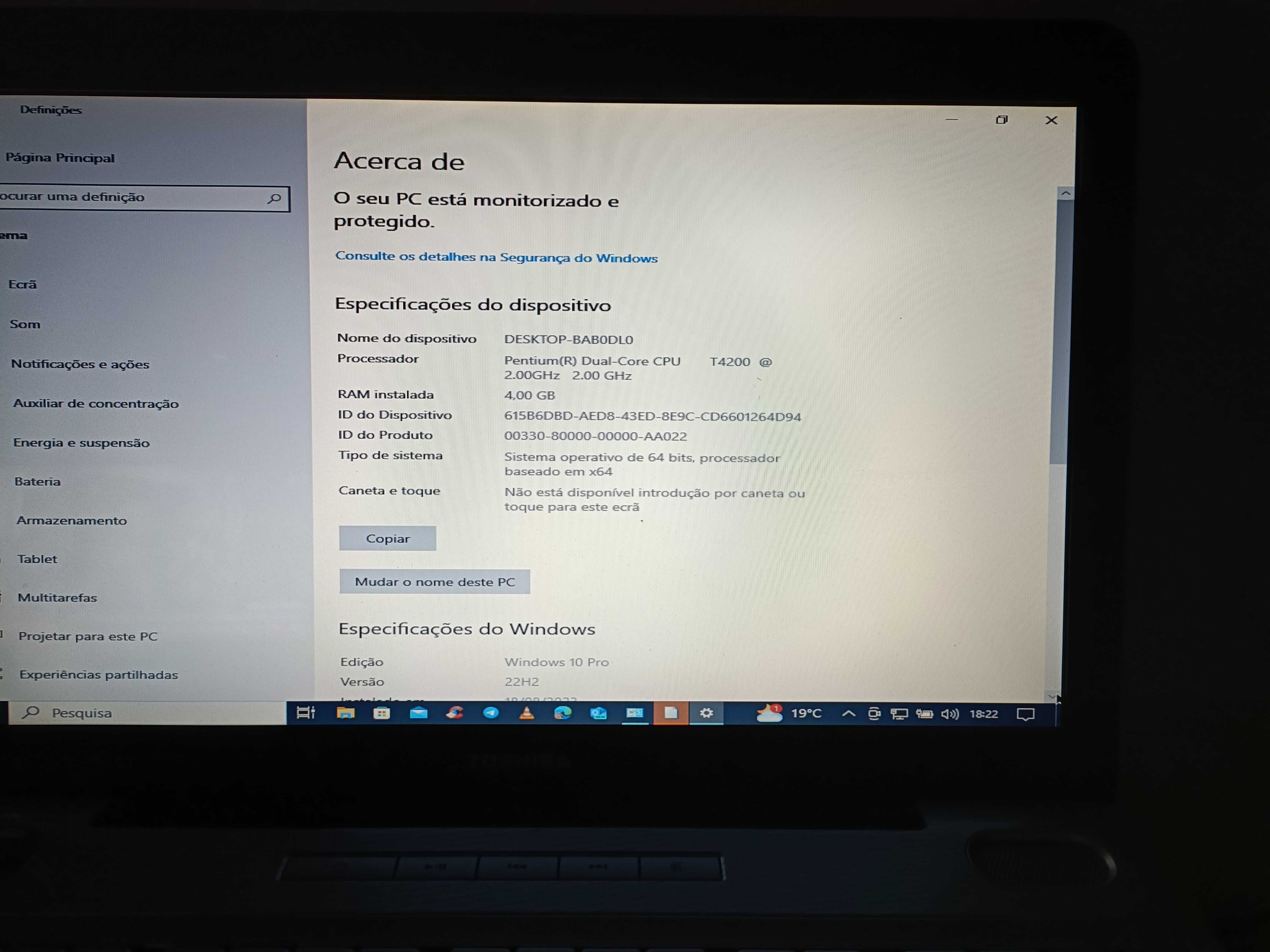 Computador TOSHIBA em muito bom estado sem nenhum problema
