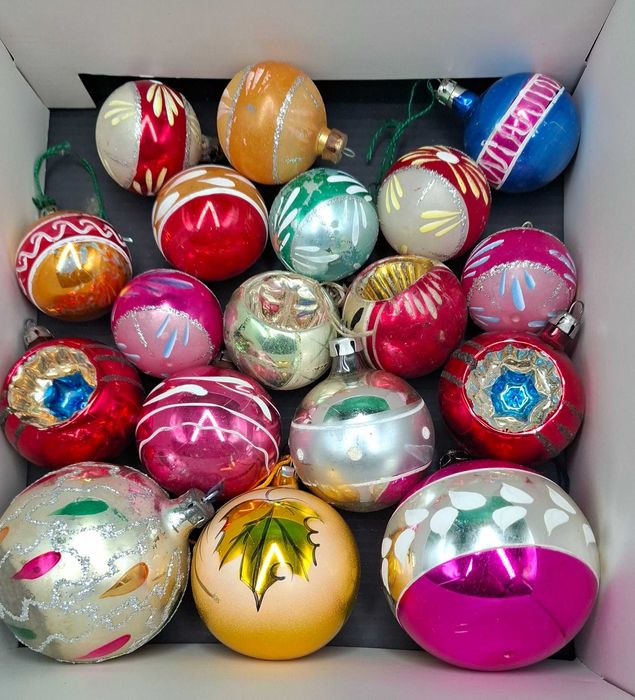 PRL stare bombki, ozdoby choinkowe mix 18szt, reflektorki