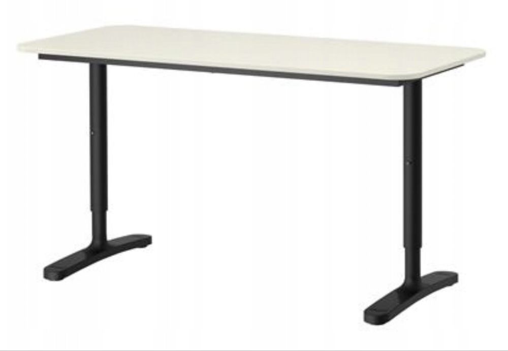 Biurko regulowne bekant ikea biało czarne 140x60