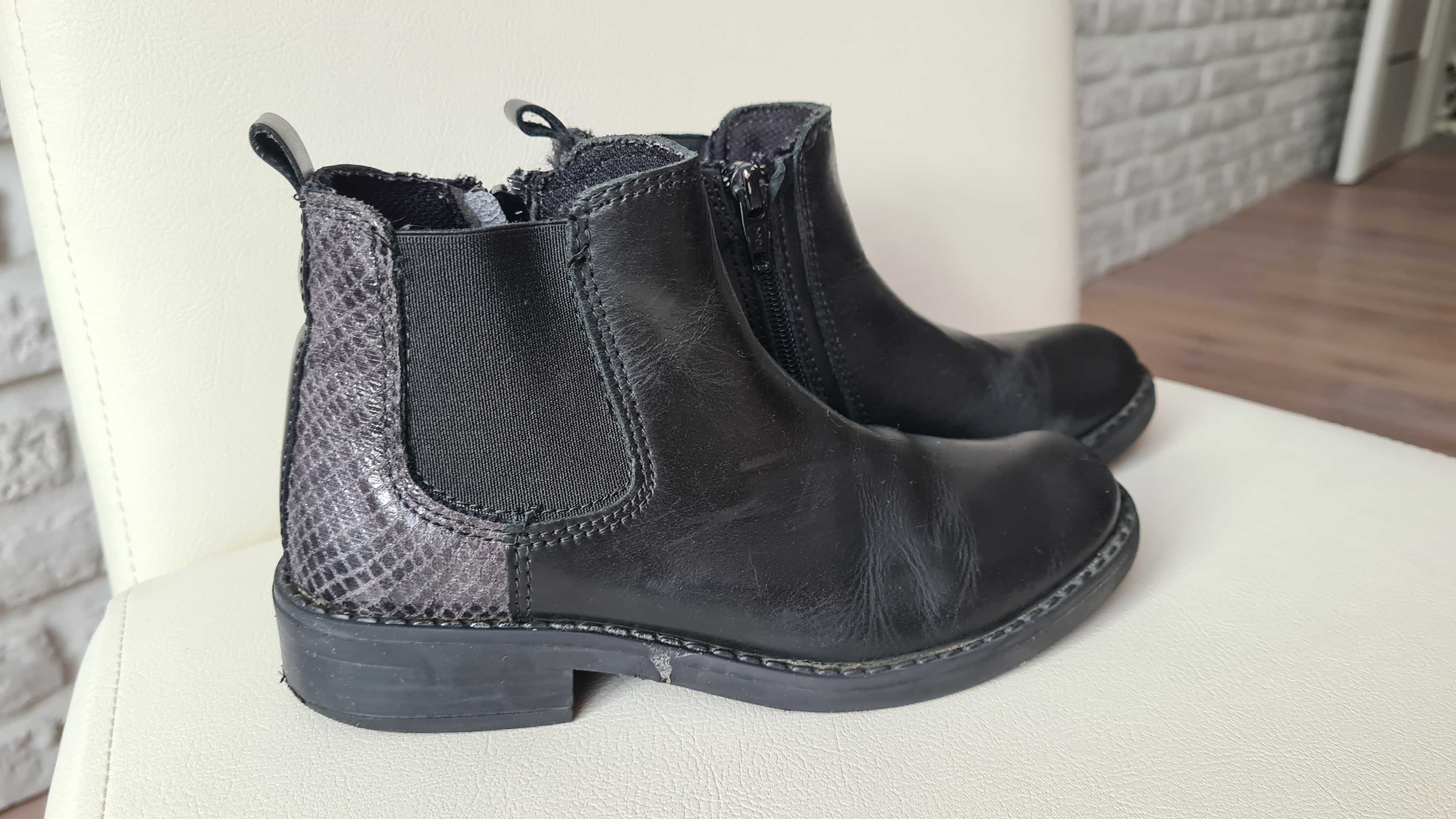 Buty, botki 32 czarne, skórzane, zadbane dziewczynka