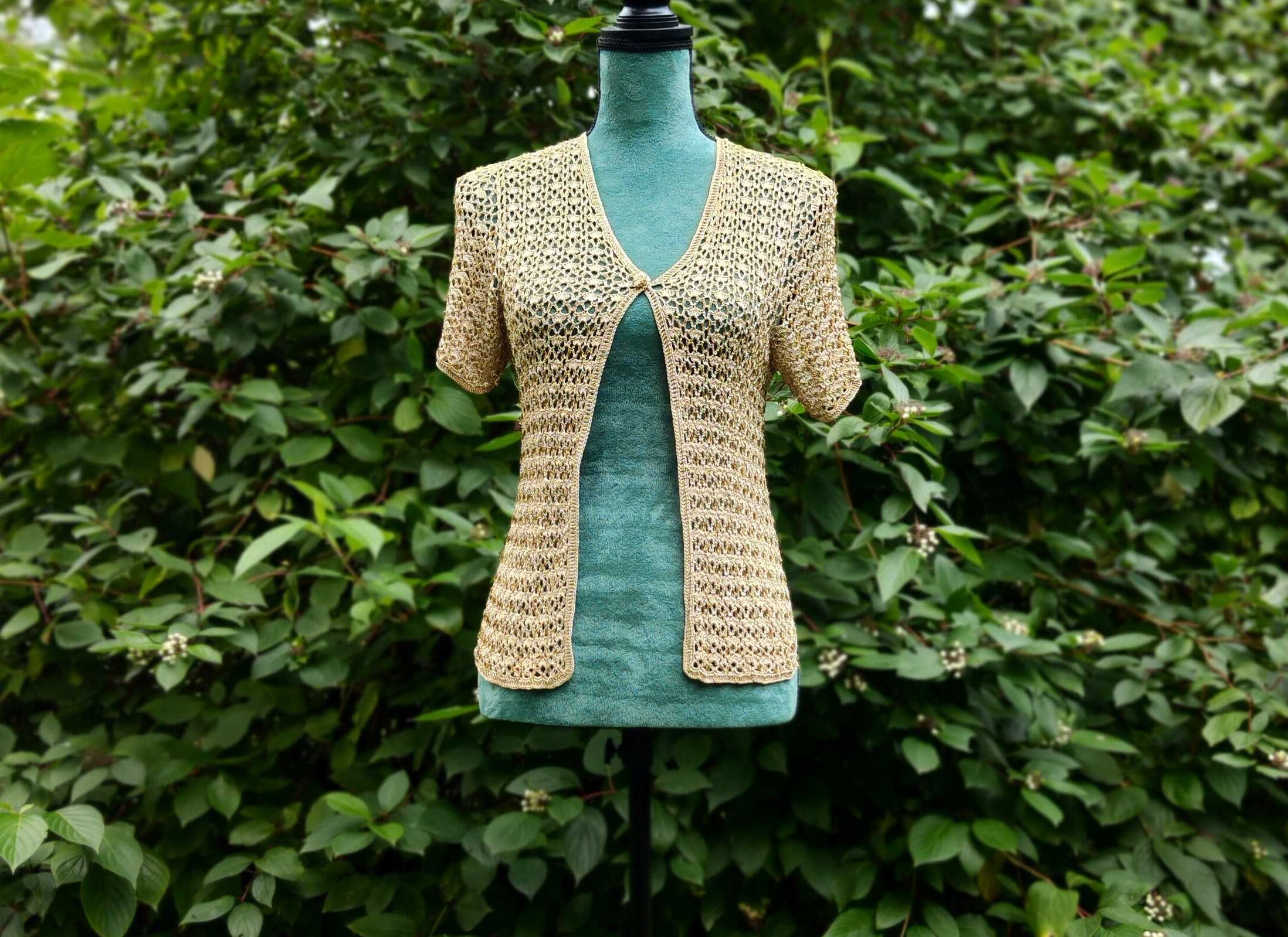 Beżowa narzutka vintage 38 M 40 L Adelsten retro boho hippie szydełko